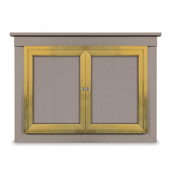 36"x36" 1-Door Enclosed Letterboard, Header, Blue Vinyl/Walnut